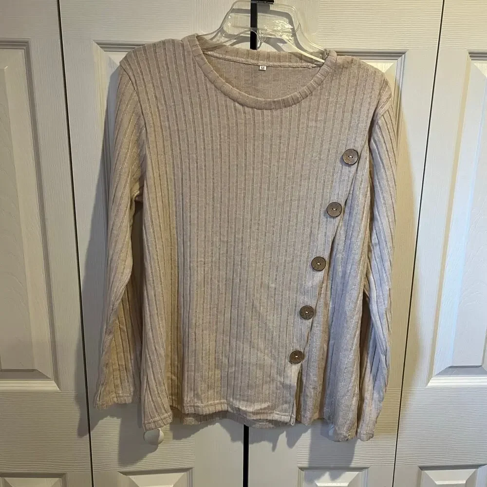 Ribbed Knit Sweater Tan Medium